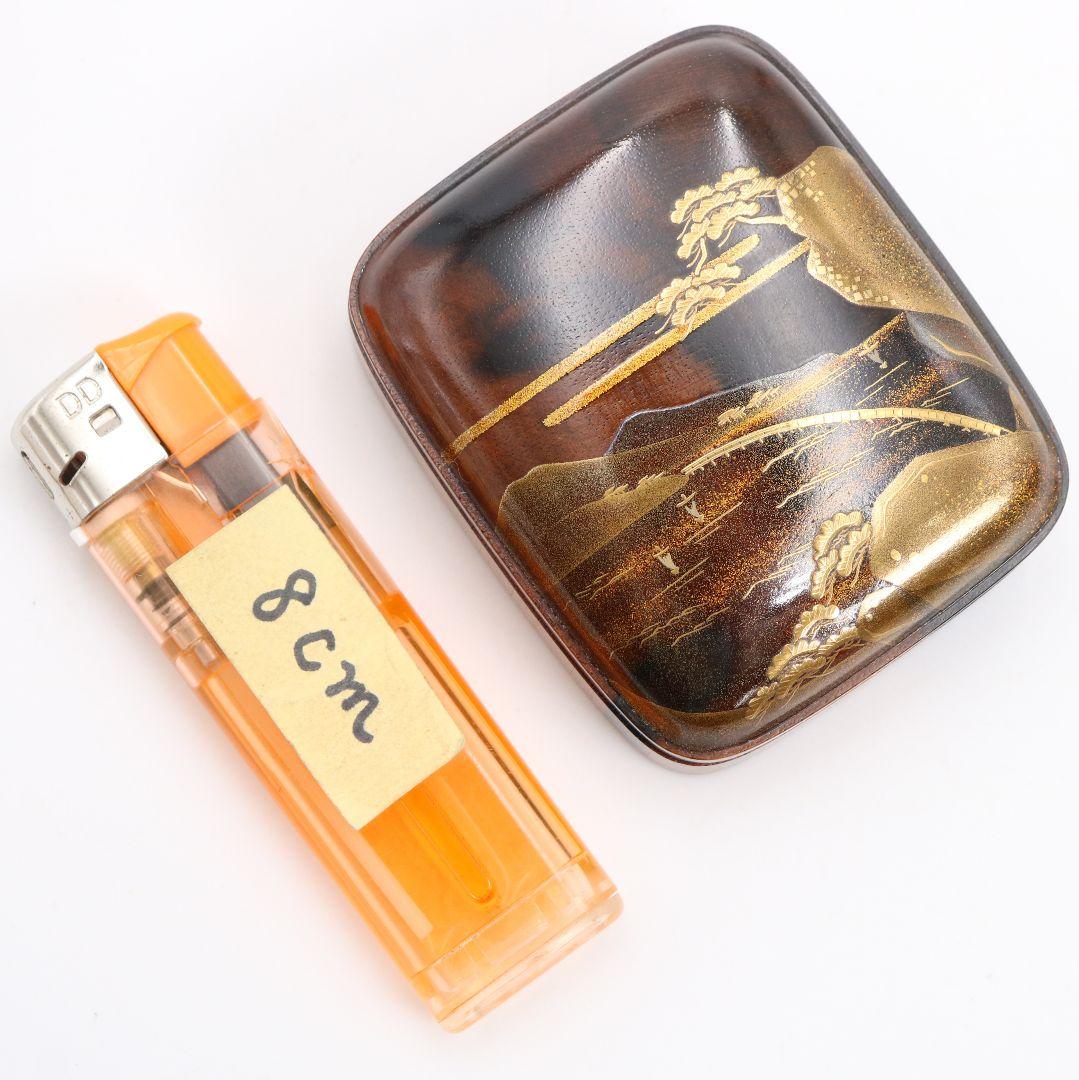 平安 浅見与し三作 乾山写松絵 香合 金蒔絵 茶道具 共箱　C897　N8