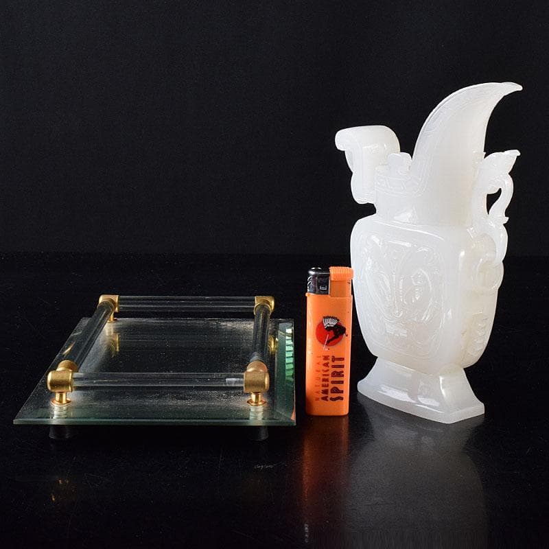 中国 玉石白玉彫刻 林權作 白玉樽 証明書・鏡面台付 V R8720 - メルカリ