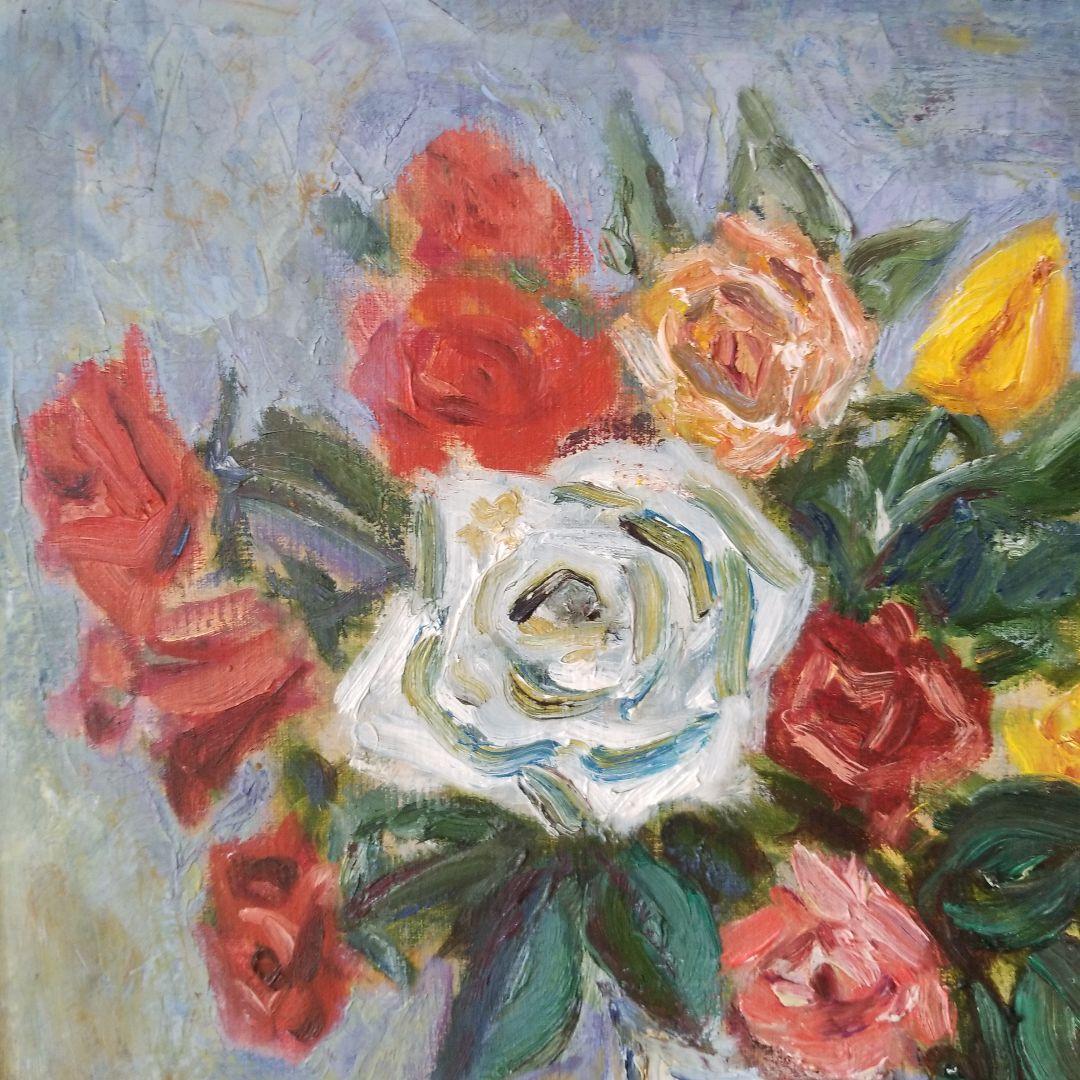 絵画　ばら《薔薇》静物画　油絵　F8 額付き