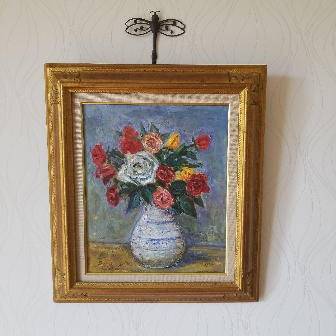 絵画　ばら《薔薇》静物画　油絵　F8 額付き