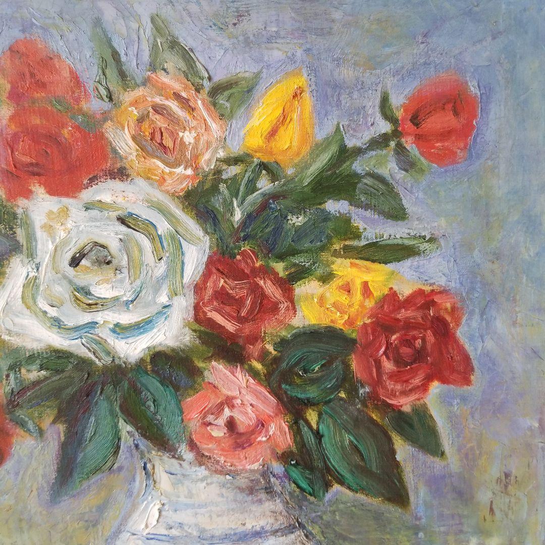 絵画　ばら《薔薇》静物画　油絵　F8 額付き