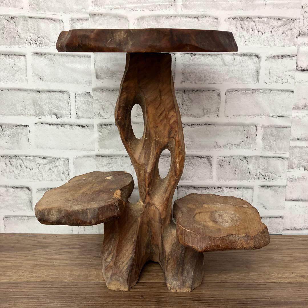 D-壁 木製 花台 盆栽台 飾り台 天然木 切り株 3段 オブジェ 置物