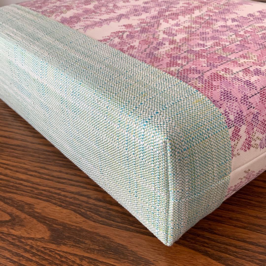 大島紬　満開の藤の花　リメイク　胡桃皮ハンドルバッグ