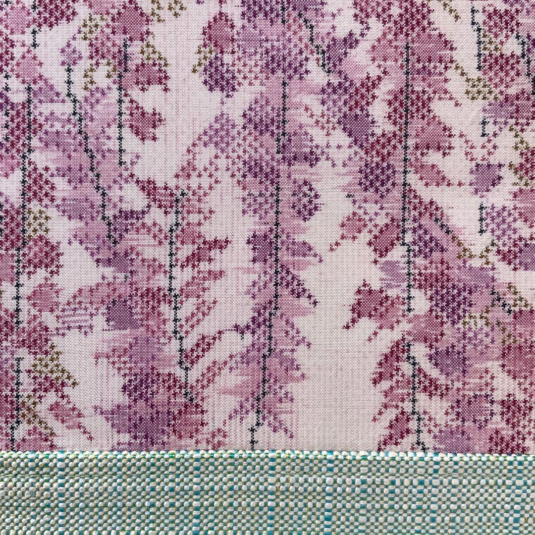 大島紬　満開の藤の花　リメイク　胡桃皮ハンドルバッグ