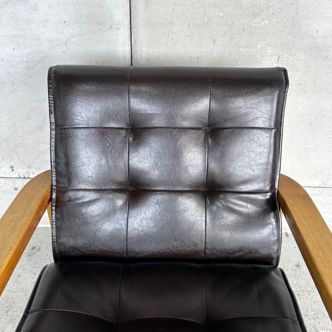 ✦昭和レトロ✦喫茶店風 木肘ソファ｜ブラックPUレザーチェア ヴィンテージ家具