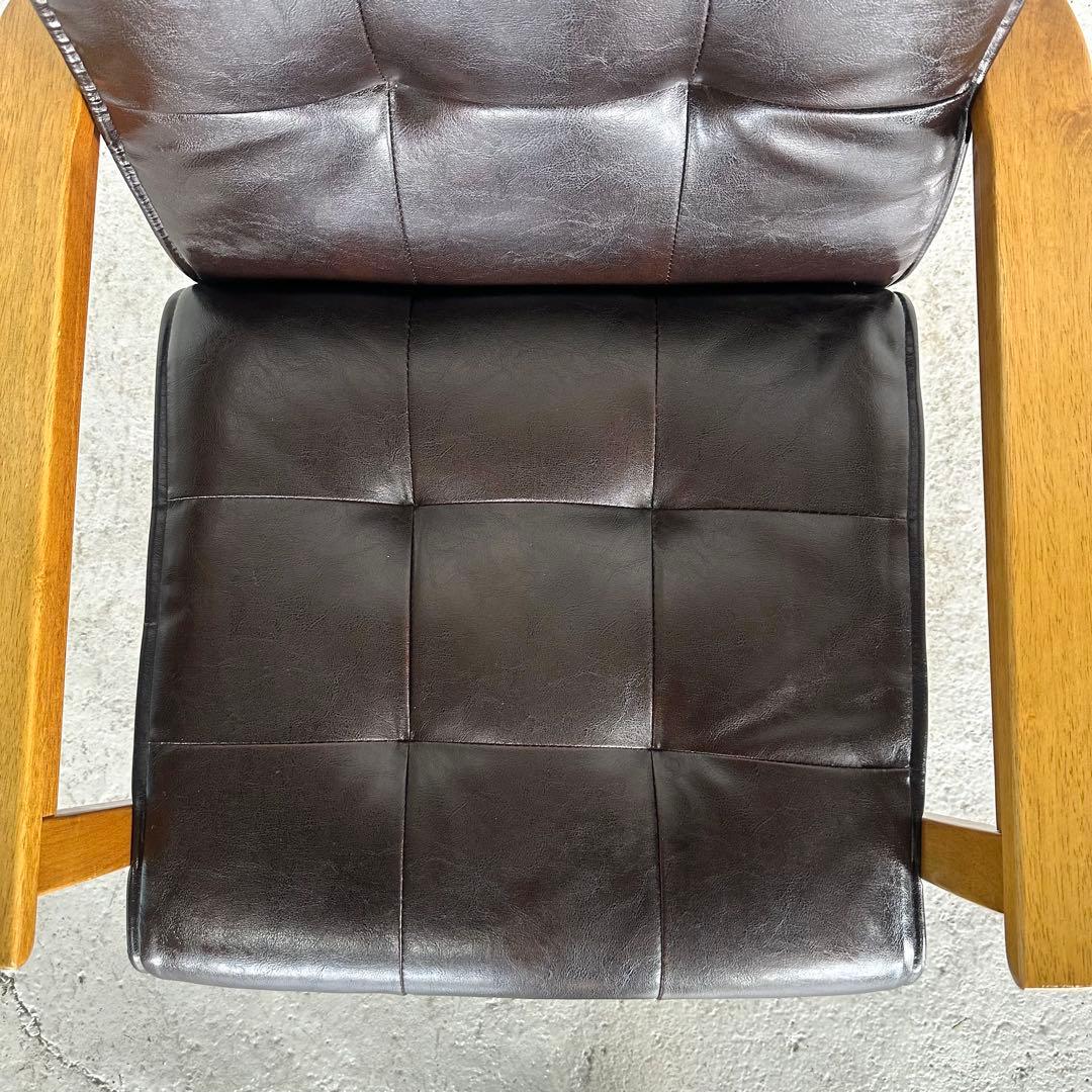 ✦昭和レトロ✦喫茶店風 木肘ソファ｜ブラックPUレザーチェア ヴィンテージ家具