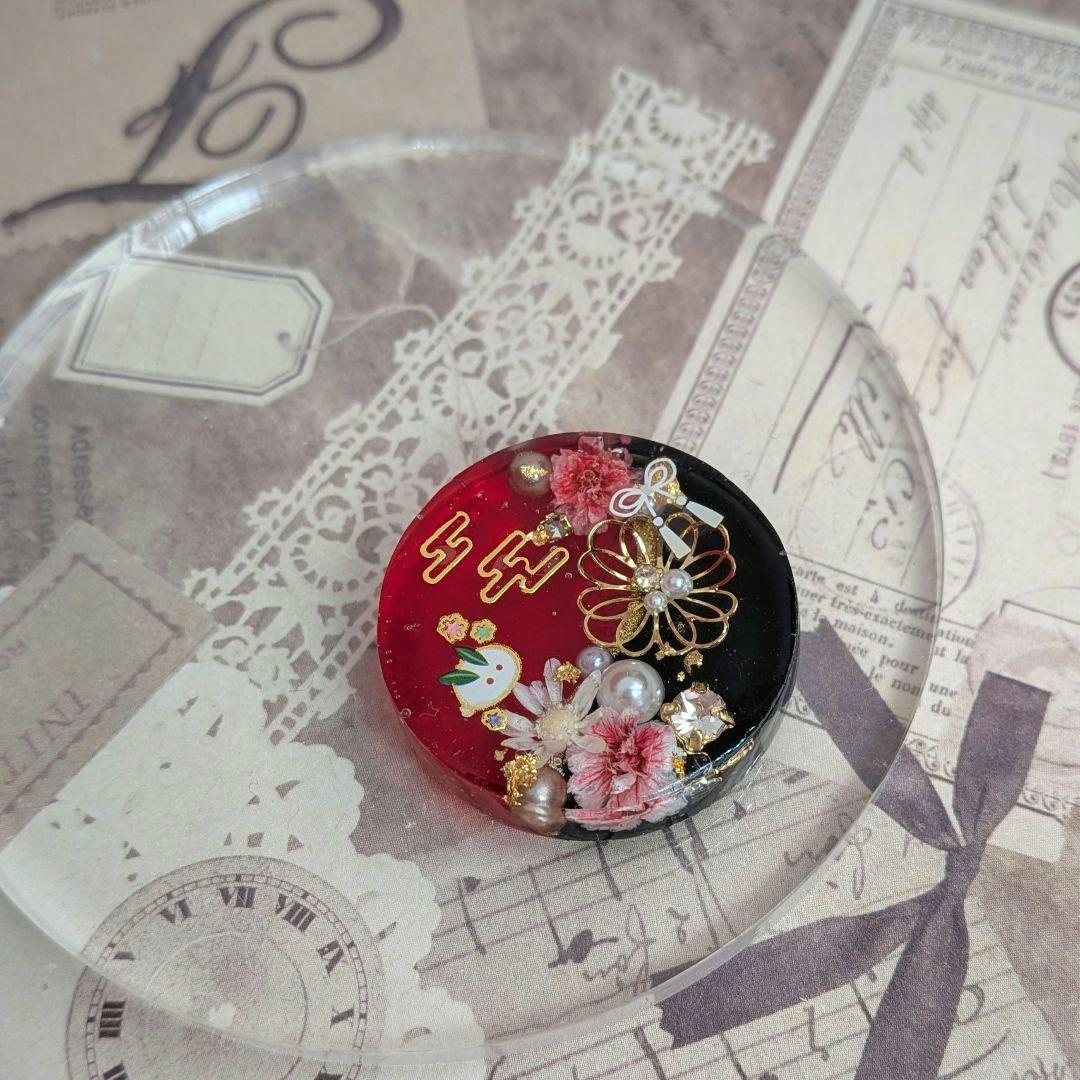 ＃406 紅＆ブラック✴和柄✴雪うさぎ✴レジンヘアゴムキーホルダーブローチ