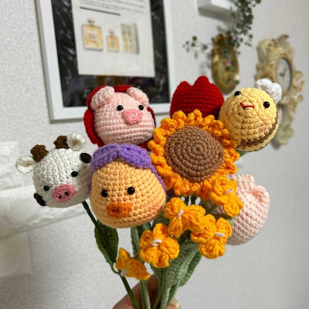 あみぐるみ 花束 枯れない花束 豚 牛 はちさん ひよこ ベトナム土産