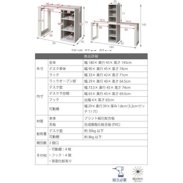 開店記念セール！！ コンパクトなツインデスク　ラックタイプ