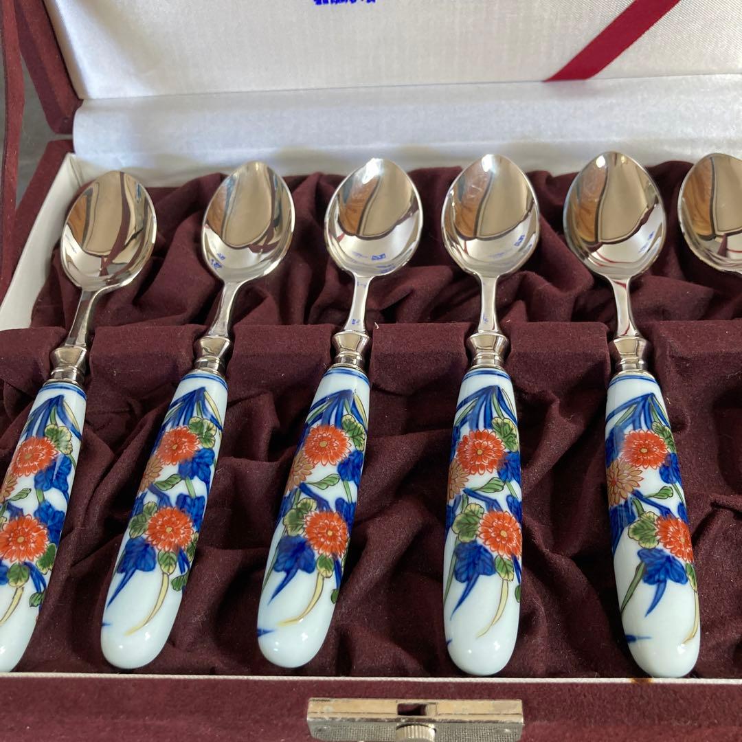 【源右衛門】古伊万里の伝統　名窯　舘林源右衛門作　古伊万里菊絵　スプーン六本揃