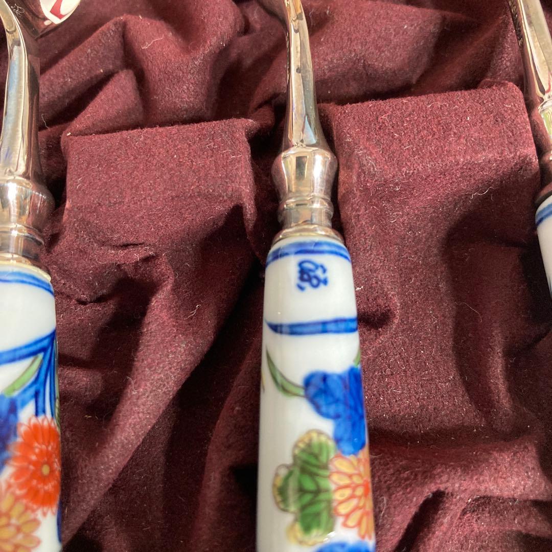 【源右衛門】古伊万里の伝統　名窯　舘林源右衛門作　古伊万里菊絵　スプーン六本揃