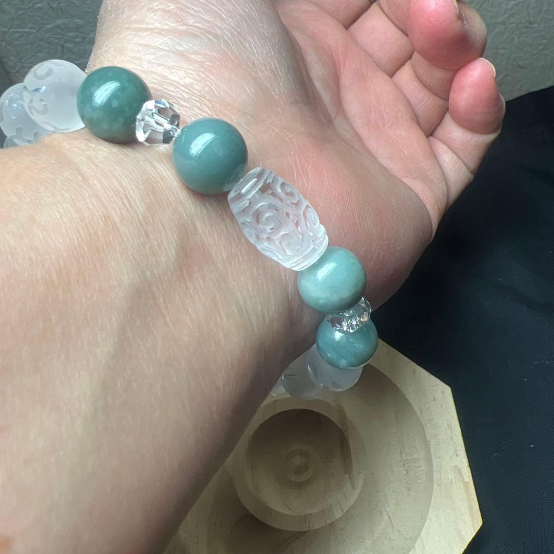 六字真言水晶&天珠水晶&翡翠のブレス　財布用の龍守り(籠神社)