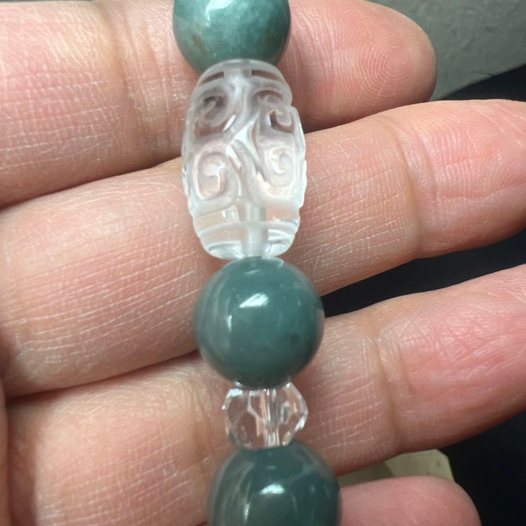 六字真言水晶&天珠水晶&翡翠のブレス　財布用の龍守り(籠神社)