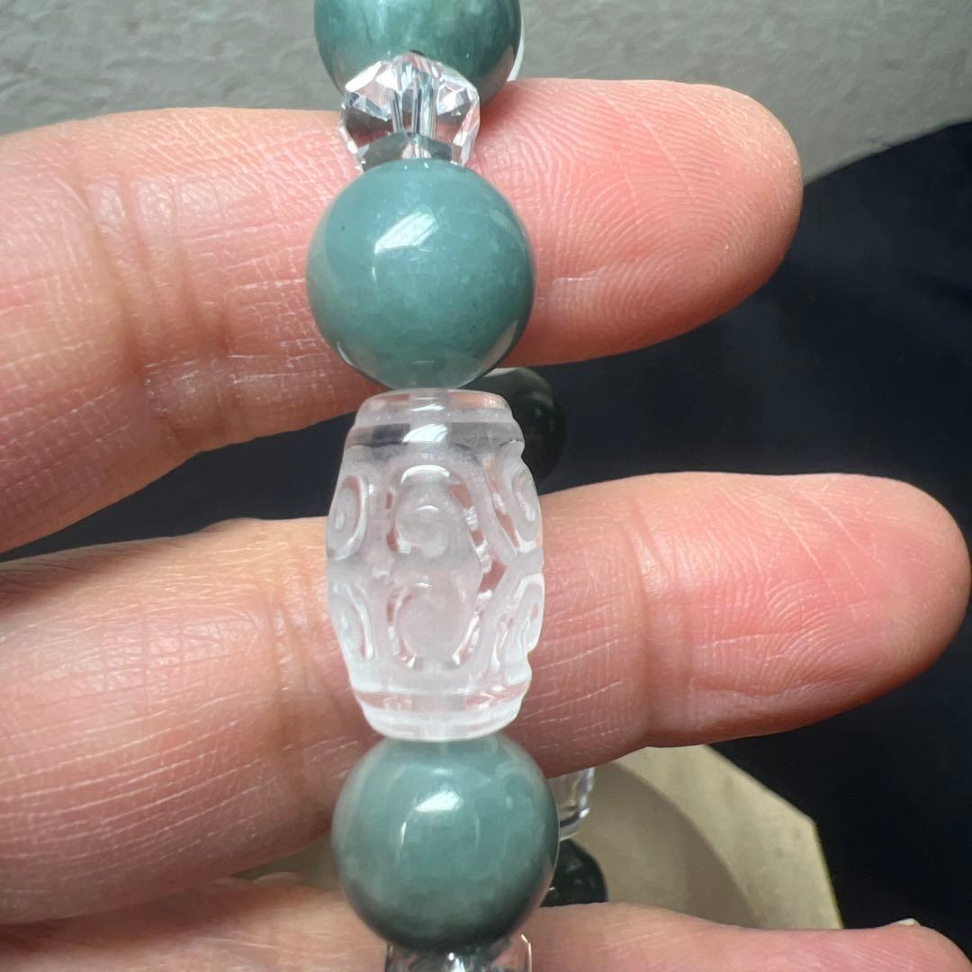 六字真言水晶&天珠水晶&翡翠のブレス　財布用の龍守り(籠神社)