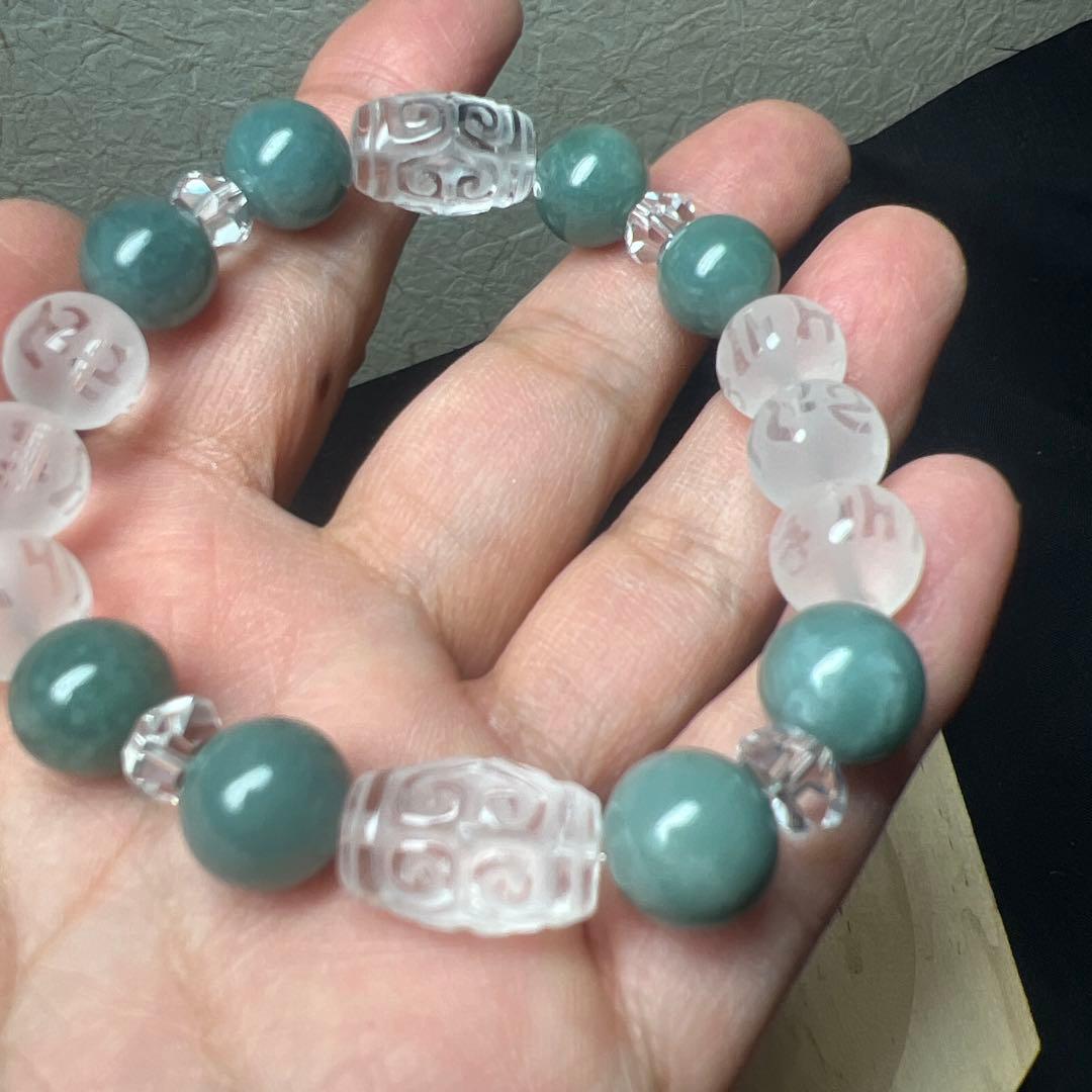 六字真言水晶&天珠水晶&翡翠のブレス　財布用の龍守り(籠神社)