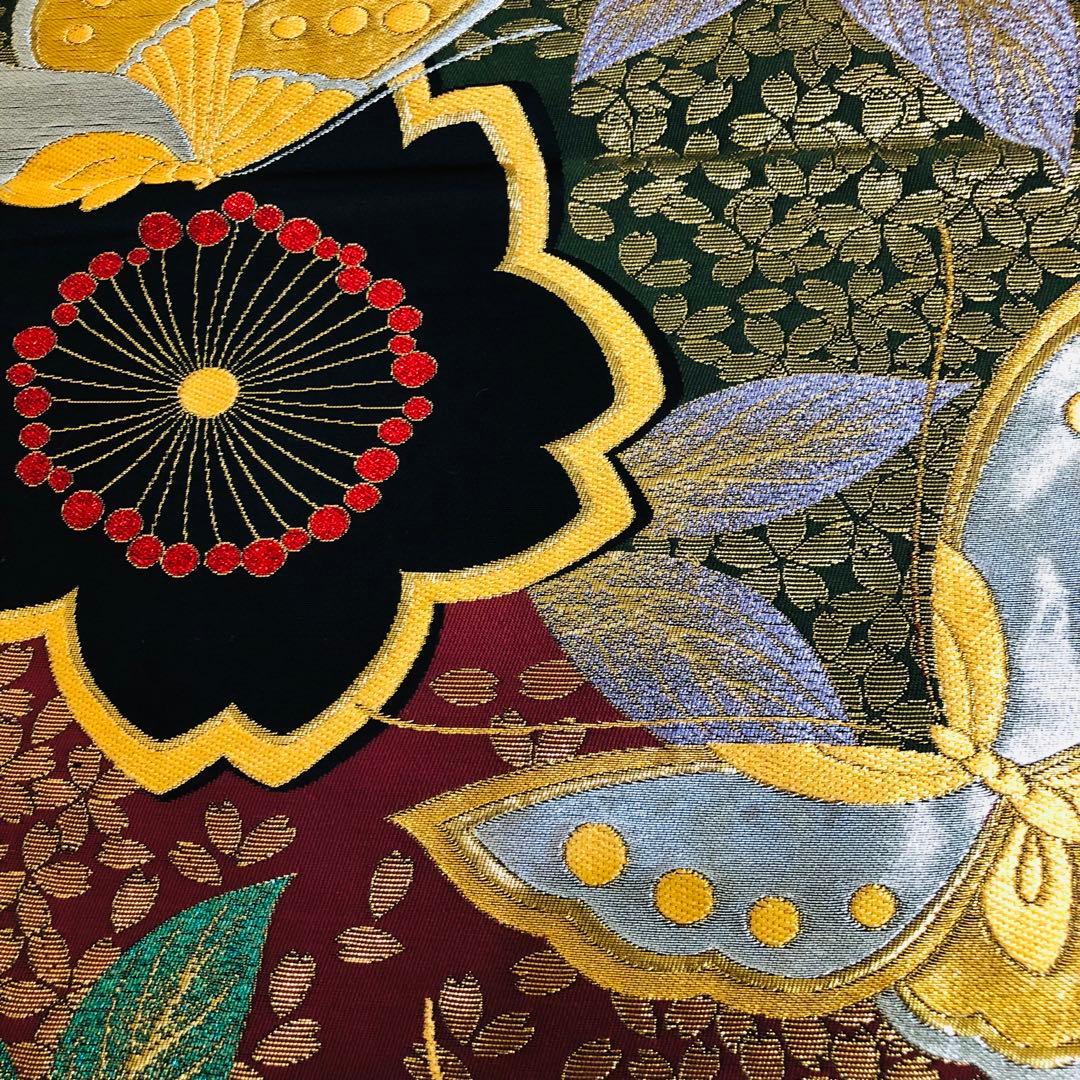 美品正絹袋帯‼️豪華黒地舞桜蝶々金銀糸刺繍煌びやか圧巻見惚れる銘品