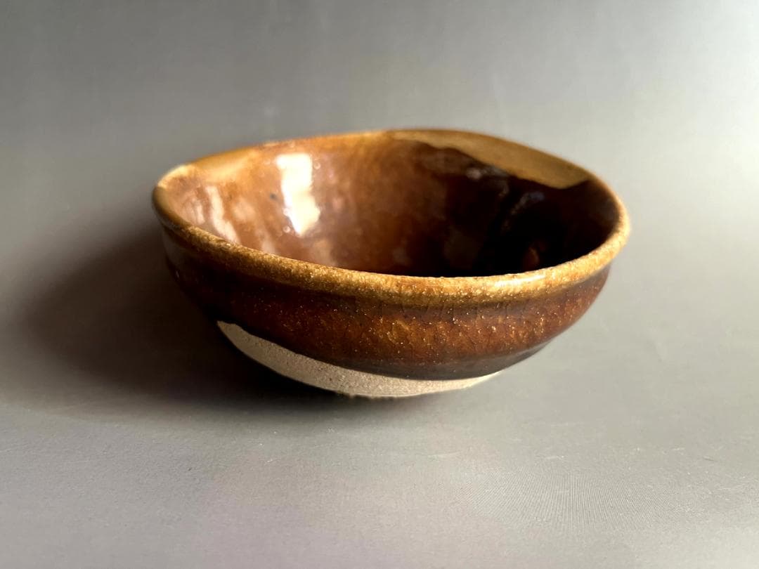 酒器■古瀬戸飴釉小碗 古鉢 酒杯 ぐい呑み 金継ぎ直し有 涙痕 時代物 骨董品■