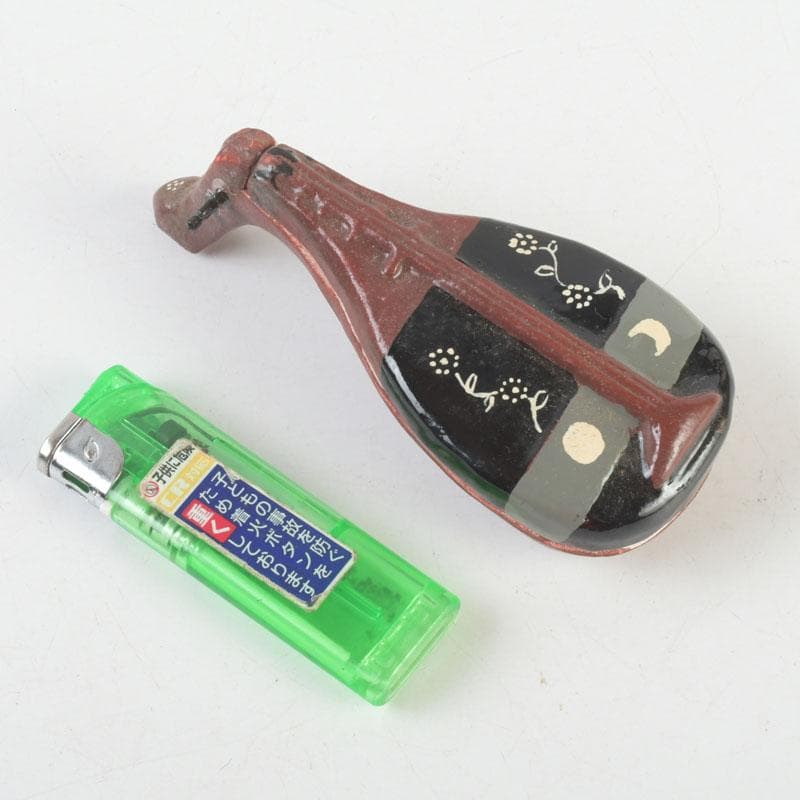 茶道具 横山朝陽作 陶器製 呉須絵 琵琶香合 干支巳 共箱 V 9346