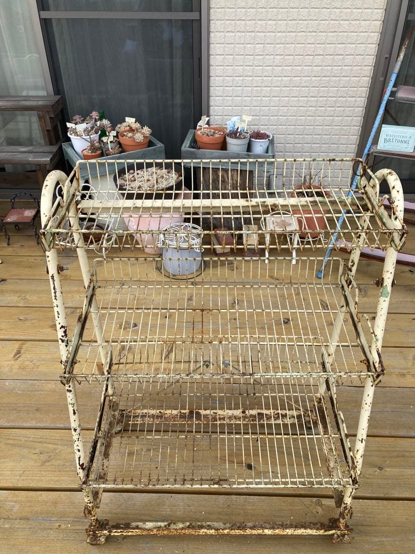昭和レトロ　ワイヤーラック3段仕様　シャビー　ジャンクガーデン⑦