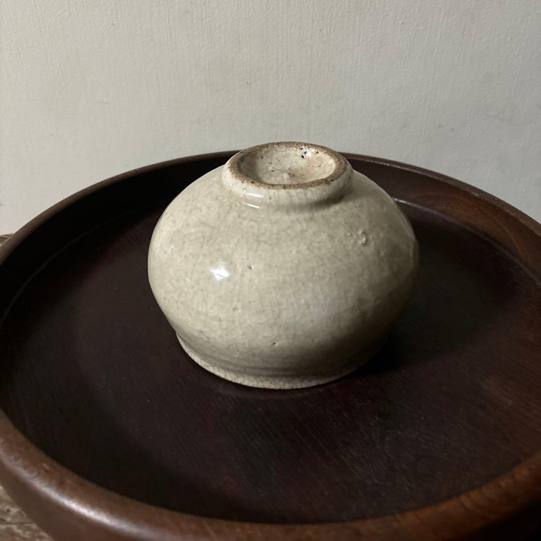 古い丸壷　白釉　塩笥壺　韓国骨董.アンティーク.古民芸.検:立原正秋.白磁.李朝