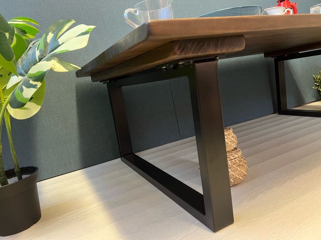 【送料無料】 ローテーブル 長方形 120cm 70cm パイン こげ茶 ロ型脚