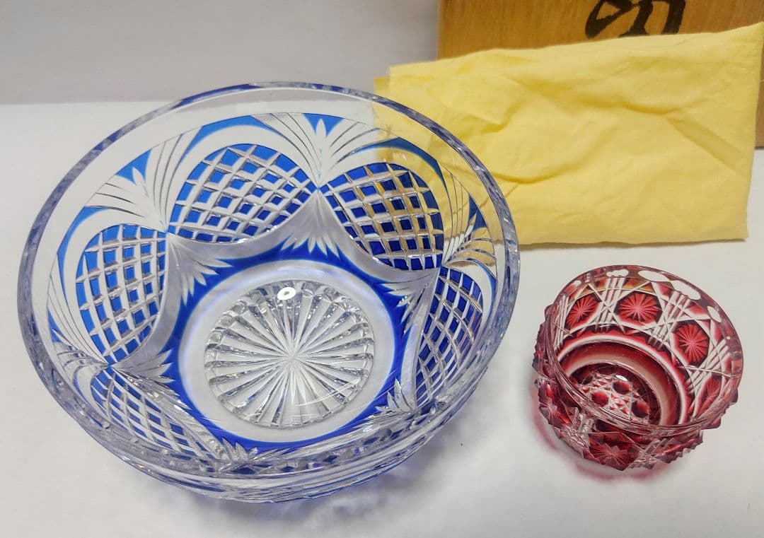 超希少品☆薩摩切子 剣而松笠紋 中鉢（切子、江戸切子、薩摩切子）