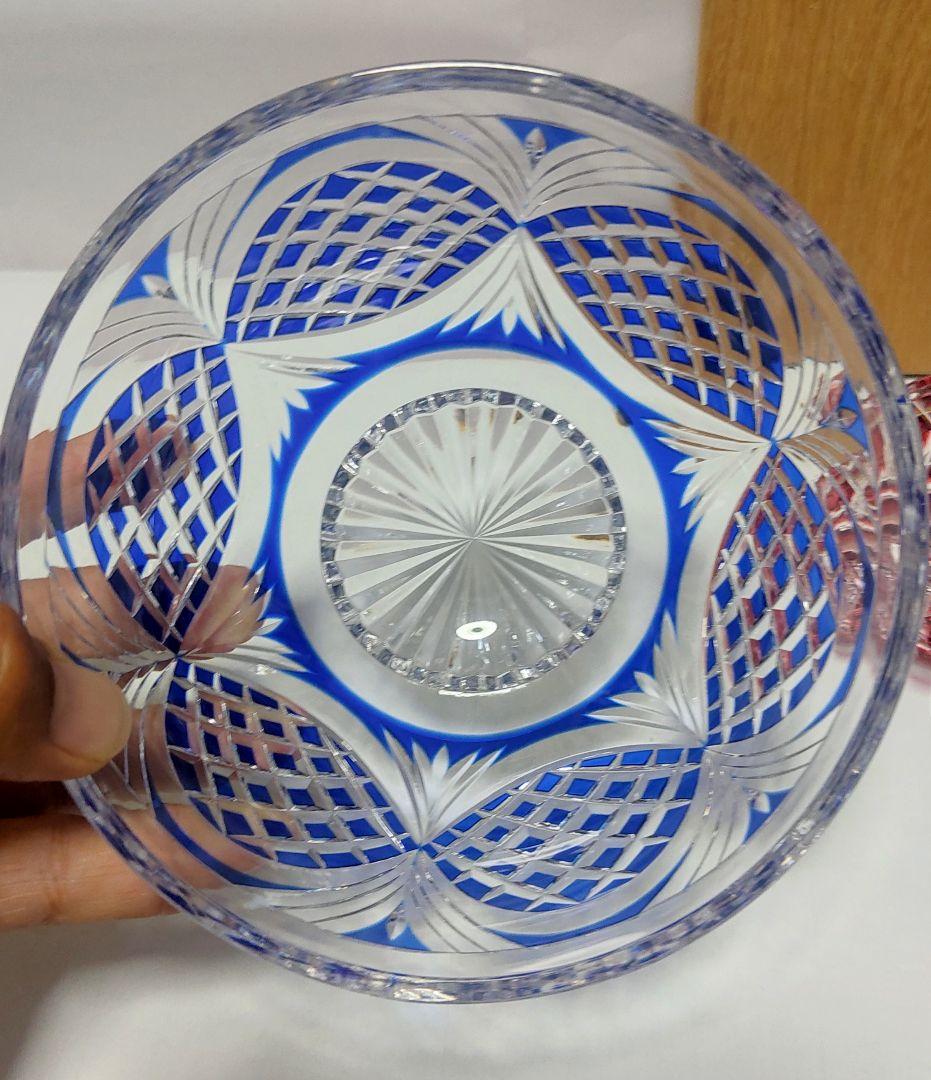 超希少品☆薩摩切子 剣而松笠紋 中鉢（切子、江戸切子、薩摩切子）