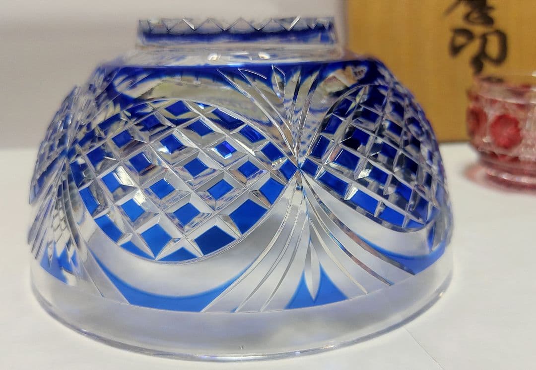 超希少品☆薩摩切子 剣而松笠紋 中鉢（切子、江戸切子、薩摩切子）