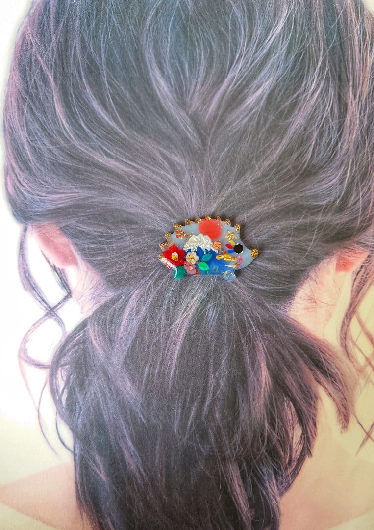 レジン　猫　ハリネズミ　ヘアゴム　ブローチ　ポニーフック　No.471