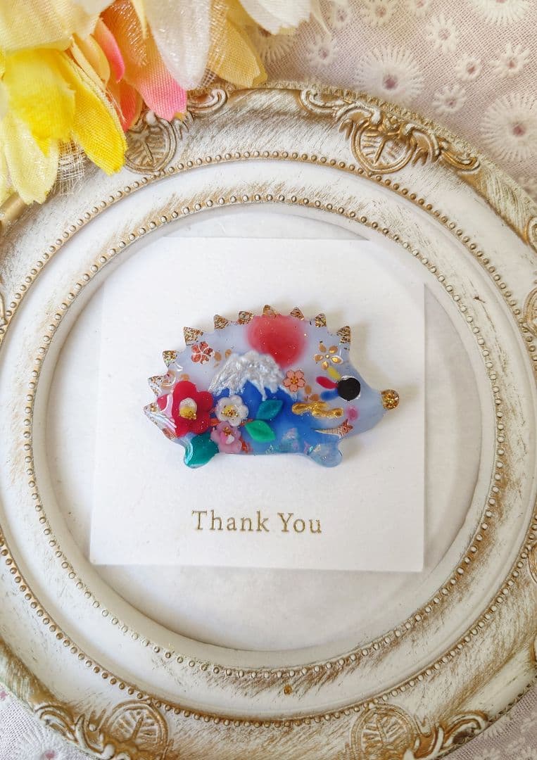 レジン　猫　ハリネズミ　ヘアゴム　ブローチ　ポニーフック　No.471