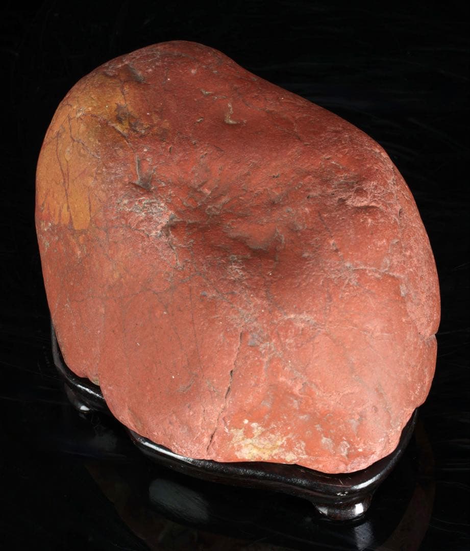 小矢部川石 赤石 1.9kg 台座付 鑑賞石 水石 自然石 景石 盆景 盆石