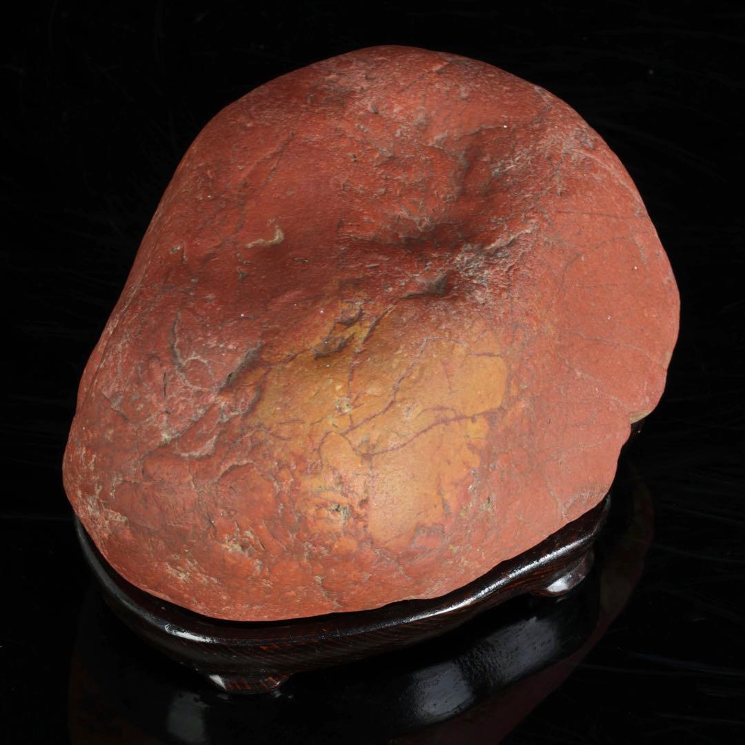 小矢部川石 赤石 1.9kg 台座付 鑑賞石 水石 自然石 景石 盆景 盆石