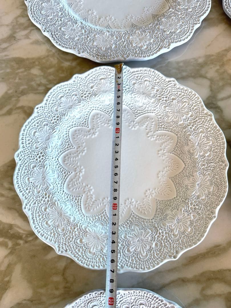 ブランディボワール レース模様 ホワイト陶器皿 6枚セット