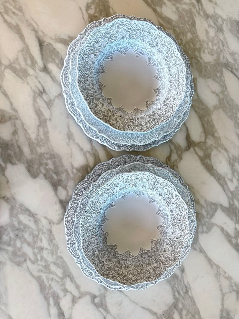 ブランディボワール レース模様 ホワイト陶器皿 6枚セット