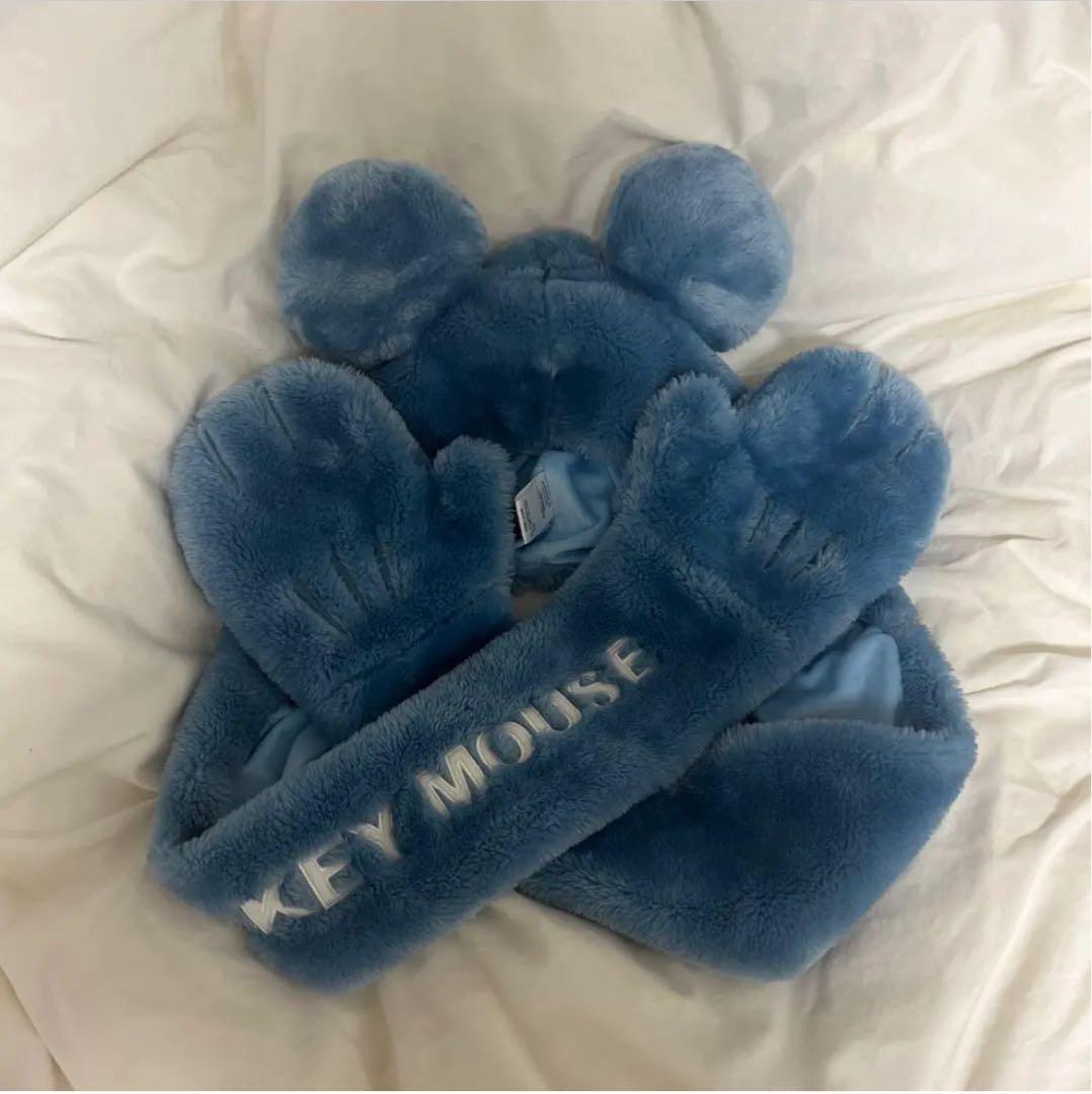 ディズニー マフラーファンキャップ 帽子 被り物 青 ミッキー - メルカリ