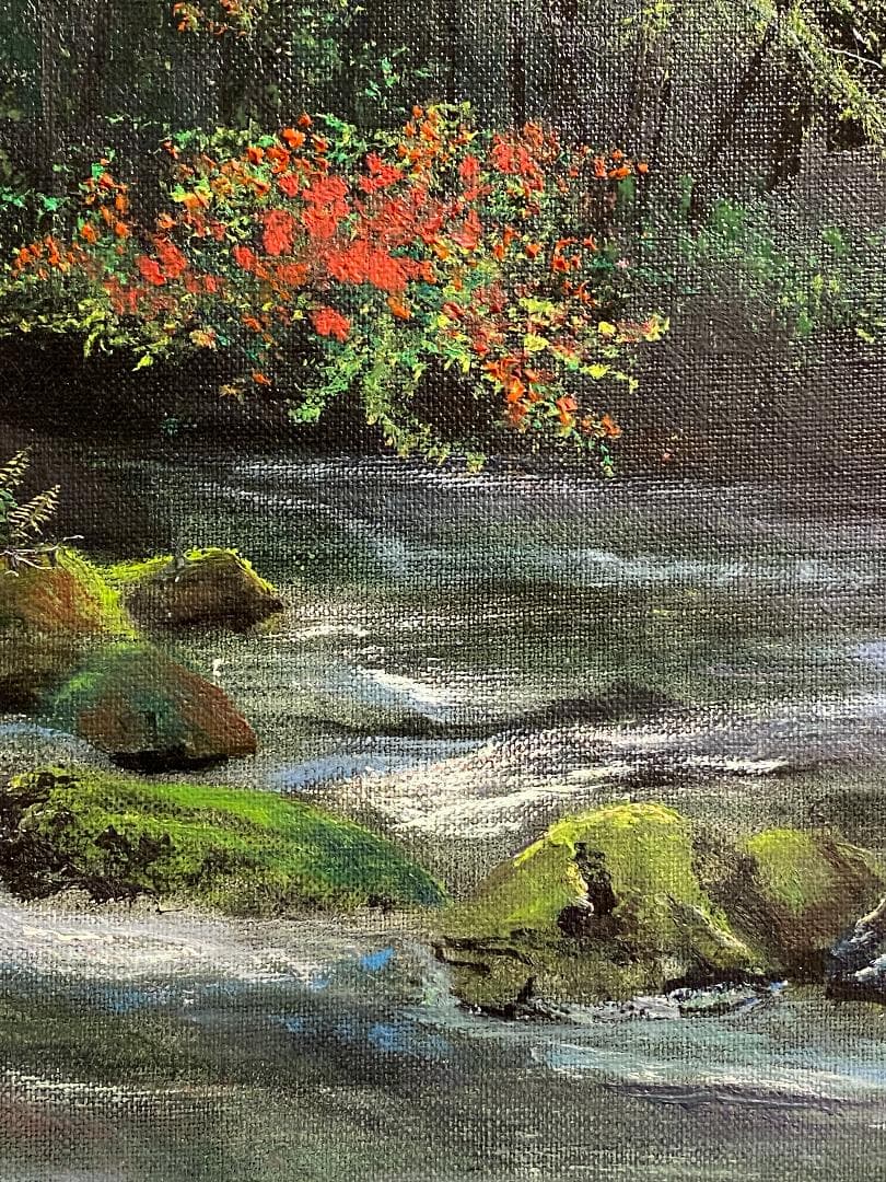 「真作」北川欽造「三乱の流れ」風景画　絵画　油彩画　額装　サイン有り　F10号