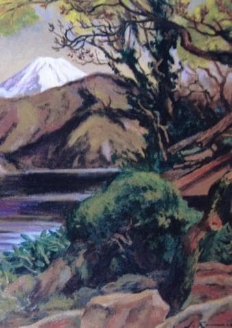 黒田重太郎、【芽出し頃の芦の湖】、希少な大判額装用画集より、美品