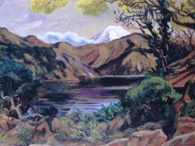 黒田重太郎、【芽出し頃の芦の湖】、希少な大判額装用画集より、美品