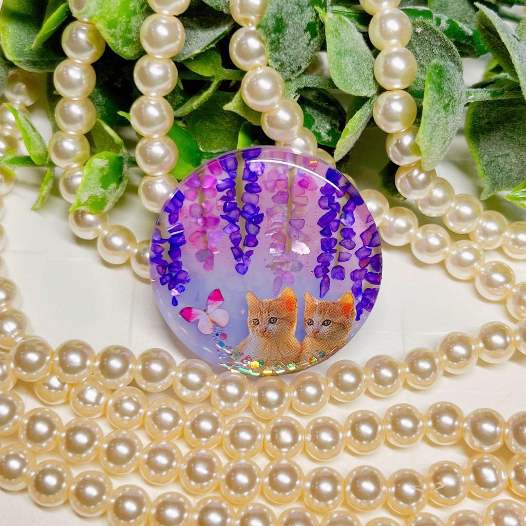 ひなた様お取置きレジンヘアゴム シェル藤の花 双子の猫ちゃん 蝶々No.978