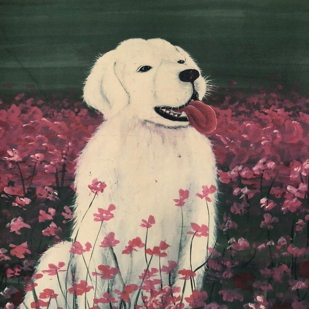 現代美術 掛け軸 吴冠中《犬》三尺中堂 掛け軸 装裱済み／鑑賞用／中国絵画