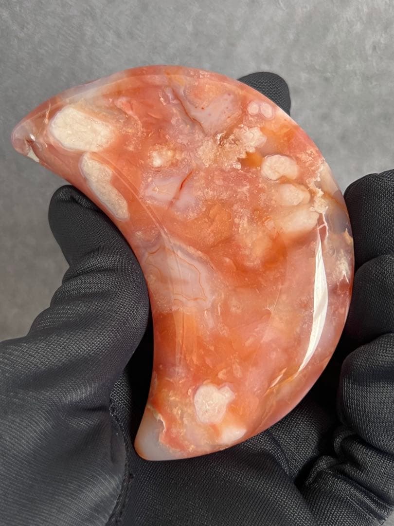 高品質　カーネリアン　フラワーアゲート　桜瑪瑙　月　ムーン　台座付き