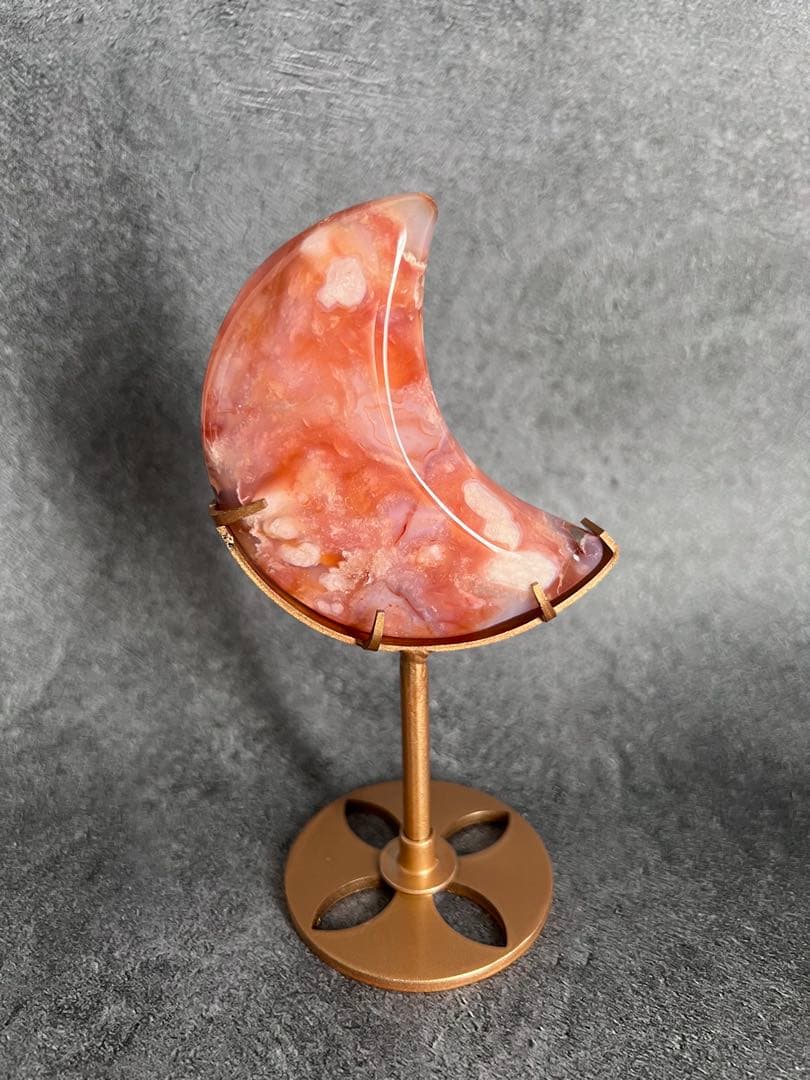 高品質　カーネリアン　フラワーアゲート　桜瑪瑙　月　ムーン　台座付き
