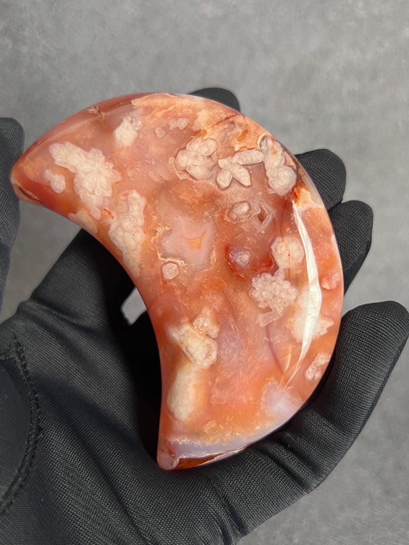 高品質　カーネリアン　フラワーアゲート　桜瑪瑙　月　ムーン　台座付き