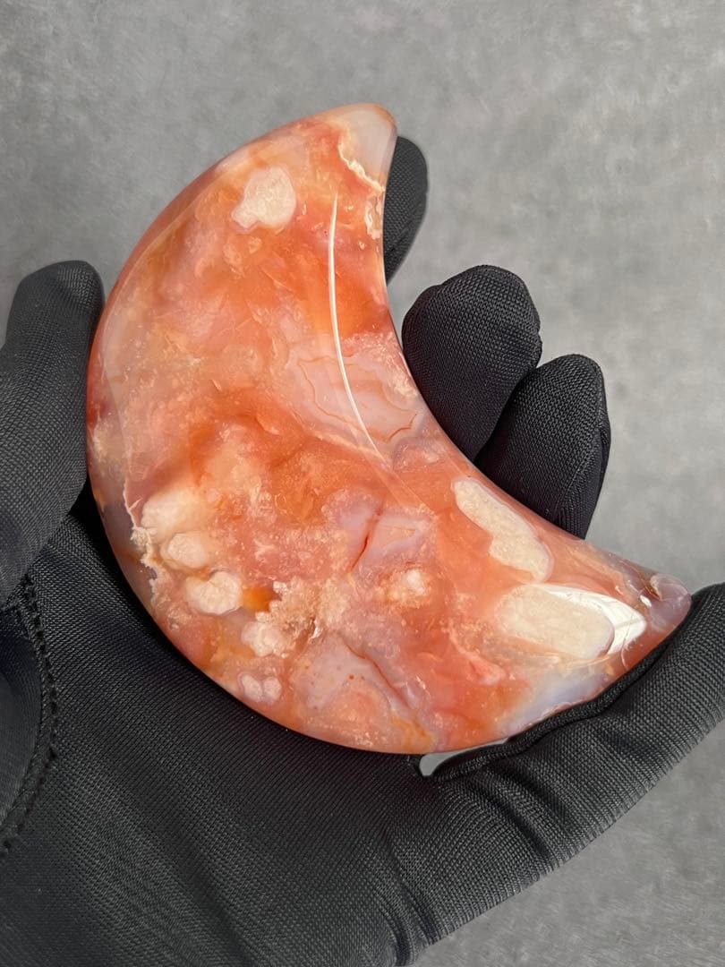 高品質　カーネリアン　フラワーアゲート　桜瑪瑙　月　ムーン　台座付き