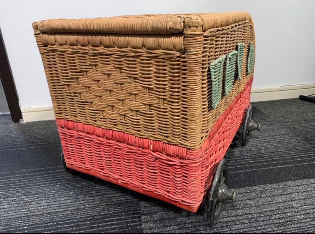 希少　80s ラタン製　バス型　収納ボックス　昭和レトロ　収納ケース　レトロ雑貨