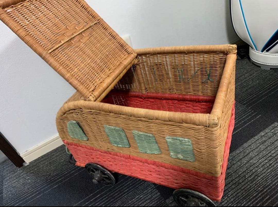 希少　80s ラタン製　バス型　収納ボックス　昭和レトロ　収納ケース　レトロ雑貨