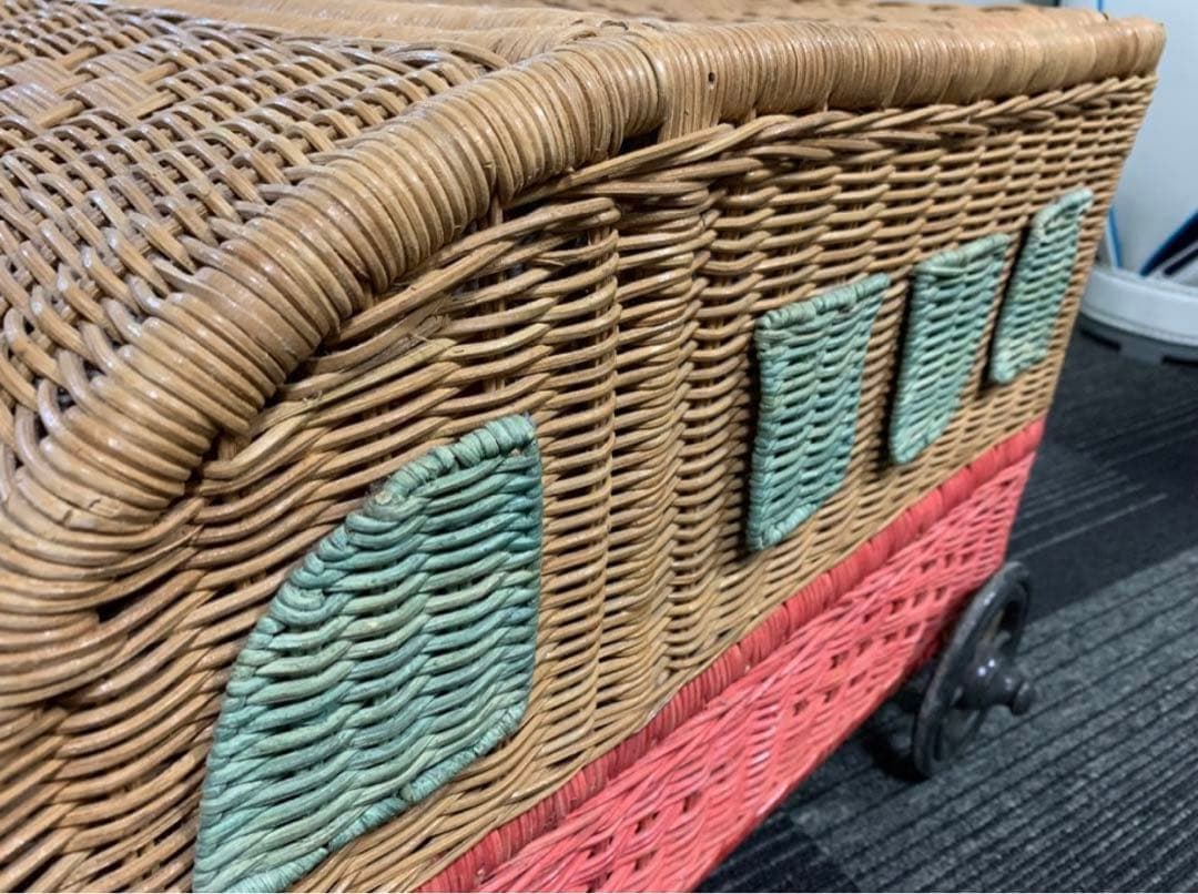 希少　80s ラタン製　バス型　収納ボックス　昭和レトロ　収納ケース　レトロ雑貨