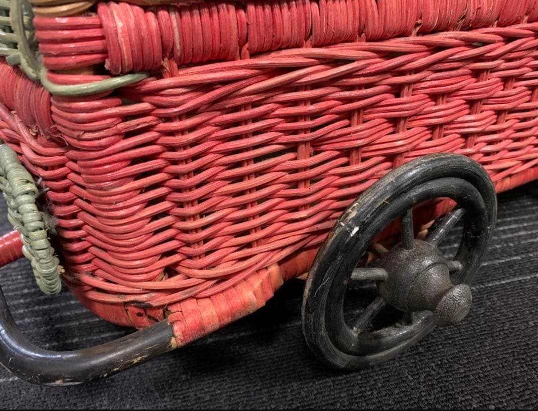 希少　80s ラタン製　バス型　収納ボックス　昭和レトロ　収納ケース　レトロ雑貨