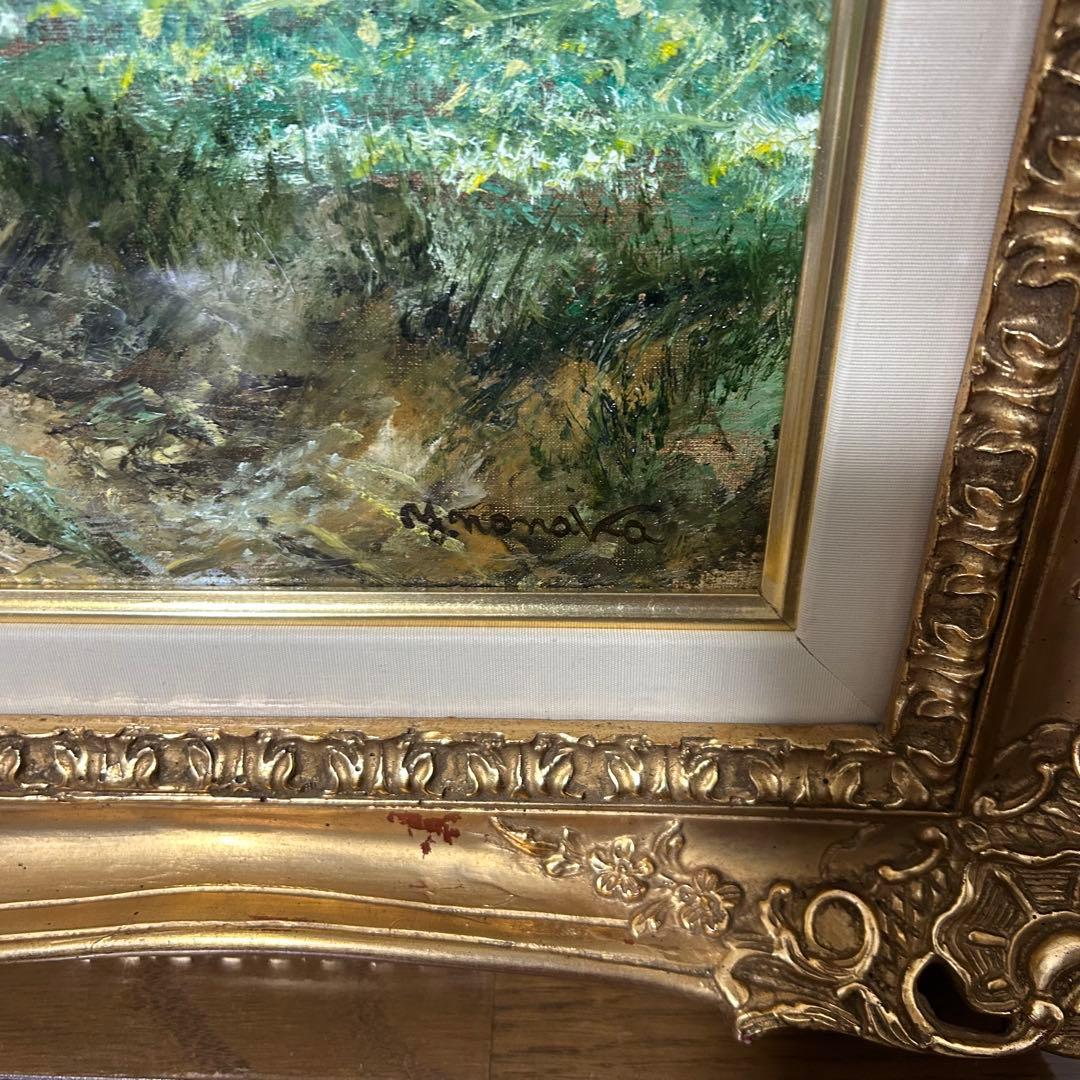 能仲ヤツヲ 油彩 10号 のどかな日 油絵 額装 風景画 油彩画 インテリア