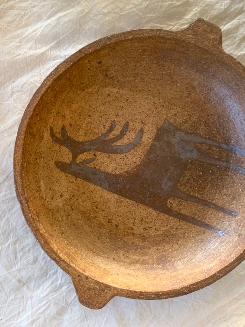 石原稔久さん　鹿絵付鉢　皿　22cm